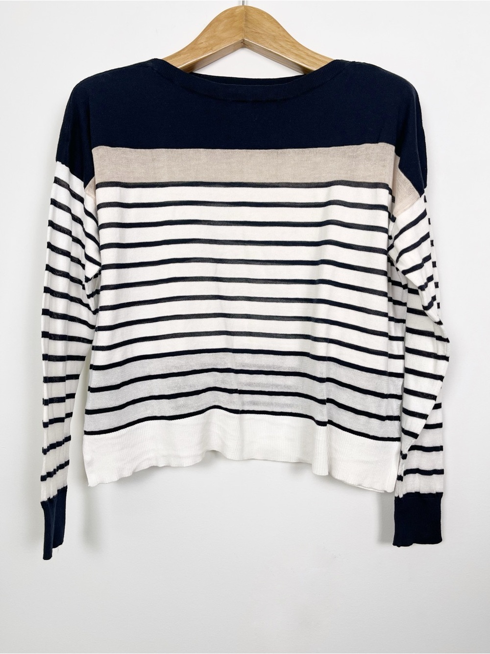 Cotton Women’s Navy, White & Cream Striped Scoopneck Sweater Size Large